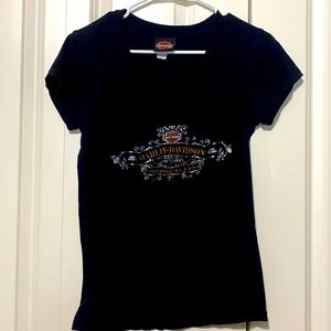 Black silver and orange Harley Davidson t shirt size medium